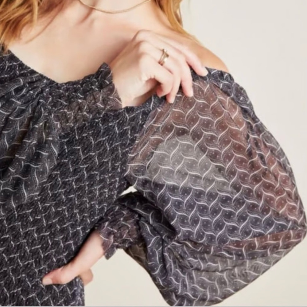 Anthropologie Black/tan smocked Sheer